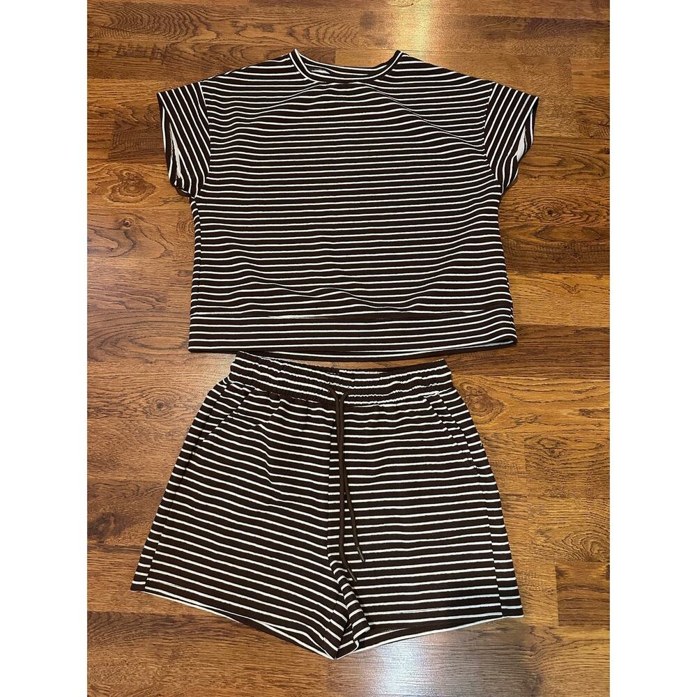 Soft Top and Shorts Set - Brown & White